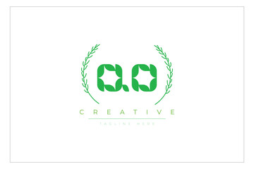 QO letters eco logo with leaf. Fresh nature and healthy leaf logo design.