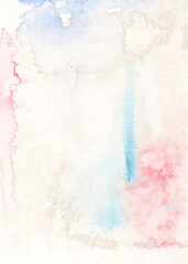 Soft beige watercolor texture with pink and blue stains, vertical background