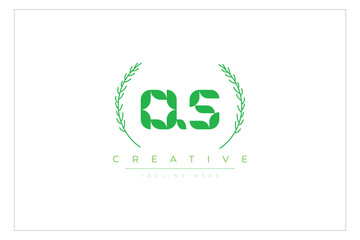 QS letters eco logo with leaf. Fresh nature and healthy leaf logo design.