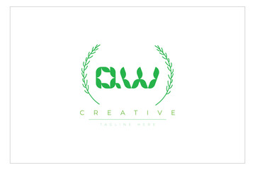 QW letters eco logo with leaf. Fresh nature and healthy leaf logo design.