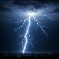 Majestic Night Thunderstorm Dramatic Lightning Strike over Silhouetted Landscape
