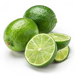 Fresh ripe green limes on white background.