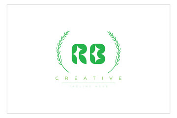 RB letters eco logo with leaf. Fresh nature and healthy leaf logo design.