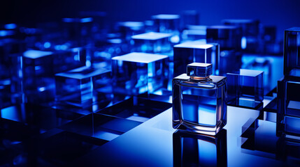 Abstract glass photography with a blue high-tech futuristic gradient background, perfect for presentations and displays.


