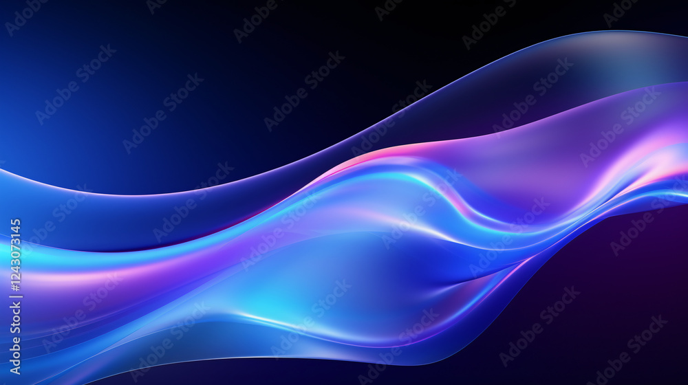 Poster an abstract holographic background featuring a wavy blue gradient, ideal for presentation banners an
