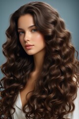 Fototapeta premium a close up of a woman with long, wavy hair