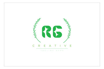 RG letters eco logo with leaf. Fresh nature and healthy leaf logo design.