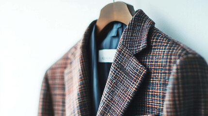 Men's casual blazer on a hanger with a white background