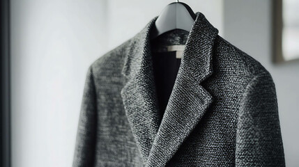 Men's casual blazer on a hanger with a white background
