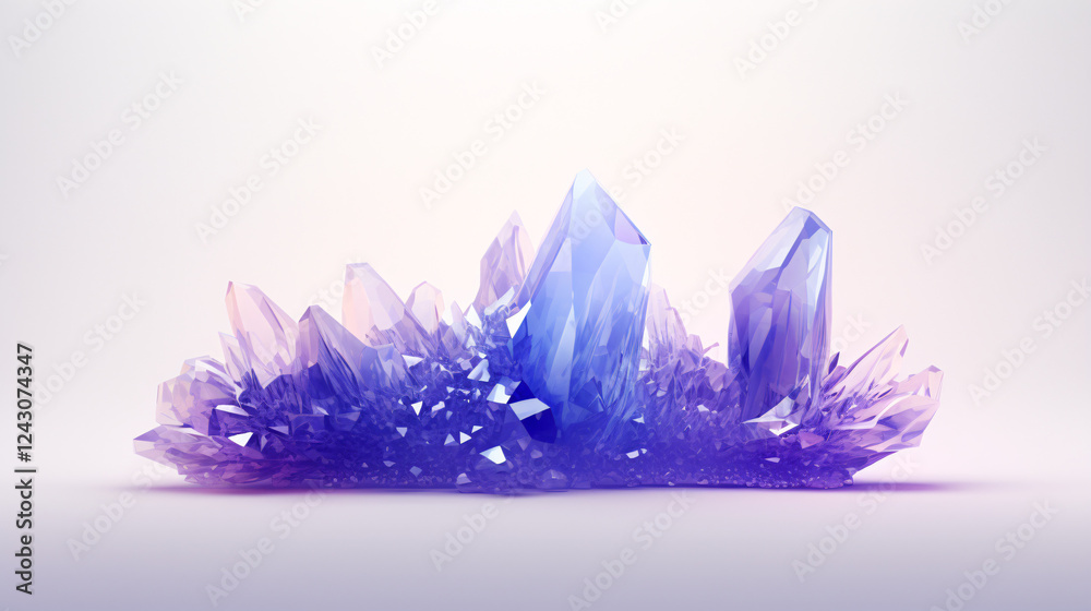 Aufkleber an abstract minimal design featuring crystal formations with data streams, set against a purple back