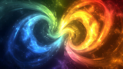 Simplistic rainbow arcs intertwined with a golden spiral, symbolizing prosperity