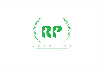 RP letters eco logo with leaf. Fresh nature and healthy leaf logo design.