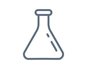 Simple, clean line art illustration of an Erlenmeyer flask. Ideal for science, education, chemistry, laboratory, experiment, research, and healthcare designs.