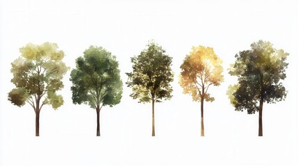 Minimalist tree silhouettes, earthy green and brown tones, ideal for nature-themed designs, elegant and understated aesthetics