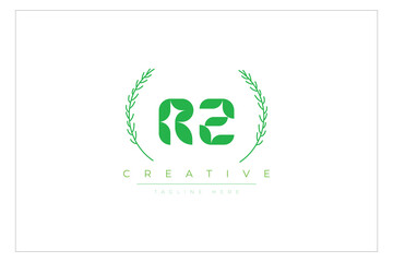 RZ letters eco logo with leaf. Fresh nature and healthy leaf logo design.