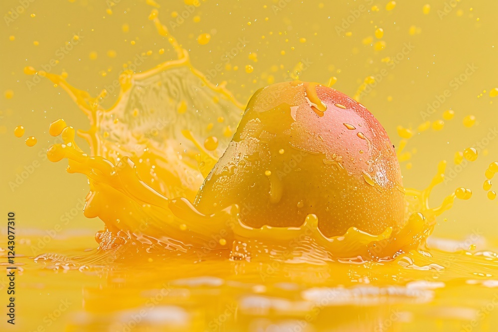 Aufkleber juicy mango is dropping into a pool of refreshing juice