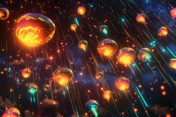 Obraz premium A colorful galaxy of glowing orbs with a blue sky background
