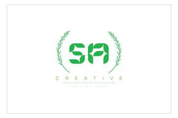SA letters eco logo with leaf. Fresh nature and healthy leaf logo design.