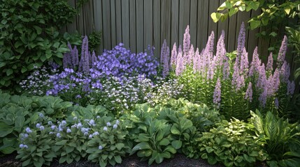 Obraz premium A vibrant patch of perennial plants in a lush garden setting with a blank background ideal for customization.