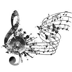 Music background with black and white music notes vector illustration design. Artistic music festival poster, live concert events, party flyer, music notes signs and symbols © abstract