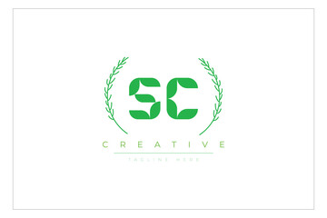 SC letters eco logo with leaf. Fresh nature and healthy leaf logo design.