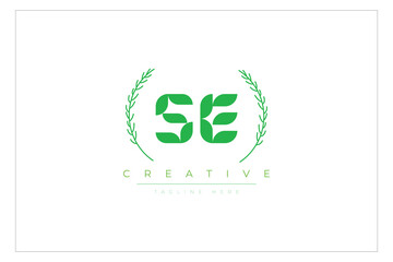 SE letters eco logo with leaf. Fresh nature and healthy leaf logo design.