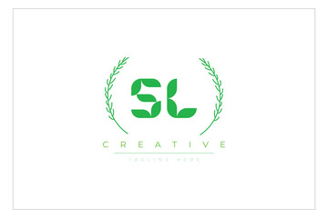 SL letters eco logo with leaf. Fresh nature and healthy leaf logo design.