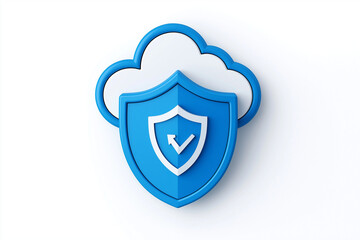 cloud storage icon with shield, data security theme, modern vector, blue and white, isolated on white background