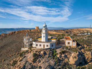Faro Mesa Roldán, próximo a la ciudad de Carboneras, en la provincia de Almería, en Andalucía,...