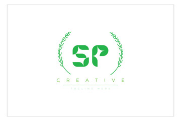 SP letters eco logo with leaf. Fresh nature and healthy leaf logo design.