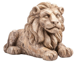 Majestic stone lion statue with detailed features, symbolizing strength and courage, perfect for garden or home decor