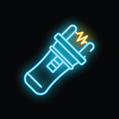 Glowing neon icon of an electric shocker, perfect for illustrating concepts of security and protection