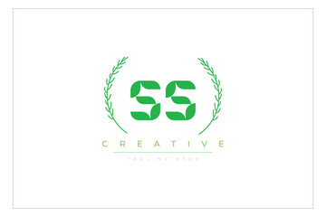 SS letters eco logo with leaf. Fresh nature and healthy leaf logo design.