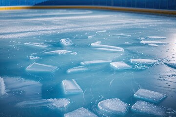 Invigorating Winter Ice Rink Surface Close-Up of Cool Blue Ice Texture