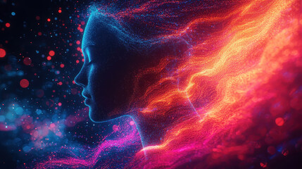 Colorful abstract representation of brainwaves symbolizing learning, connecting a student’s mind to a vibrant digital landscape of knowledge