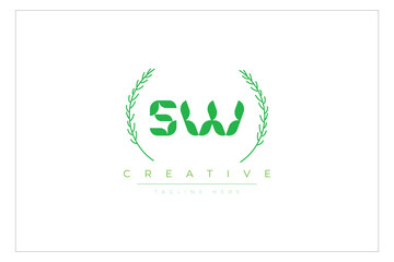 SW letters eco logo with leaf. Fresh nature and healthy leaf logo design.