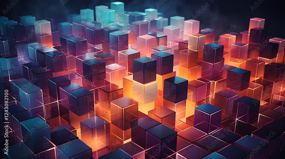 Aufkleber A dynamic orange background featuring a grid of cubes, perfect for display presentations or banners.

