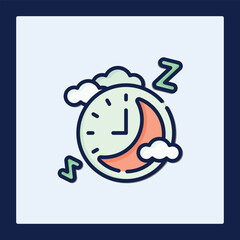 Restful Night Sleep Icon: Moon, Clock, Clouds Design