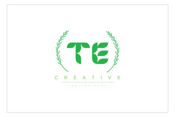 TE letters eco logo with leaf. Fresh nature and healthy leaf logo design.