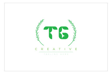 TG letters eco logo with leaf. Fresh nature and healthy leaf logo design.