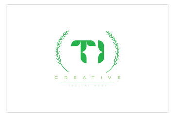 TI letters eco logo with leaf. Fresh nature and healthy leaf logo design.