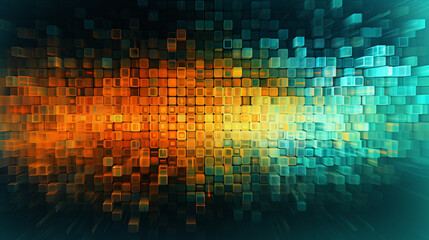Obraz premium A digital drawing of countless small squares in pixel-like patterns, set against a green and yellow tech-inspired background.