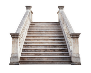 Grand stone staircase leading to nowhere, isolated on transparency background, evokes sense of mystery and curiosity. weathered steps invite exploration