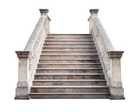 Grand stone staircase leading to nowhere, isolated on transparency background, evokes sense of mystery and curiosity. weathered steps invite exploration