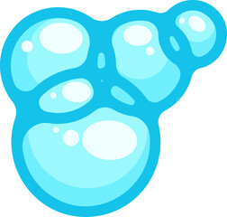 Soap foam bubbles. Cartoon bath suds clouds. Illustration of blue flat element. Liquid shape of shower gel, shampoo and splashes of detergent