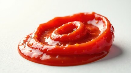 A Swirl of Vibrant Red Tomato Ketchup, a Close-Up Macro Shot Showing its Smooth Texture and Rich Color, Ideal for Culinary or Food-Related Applications.