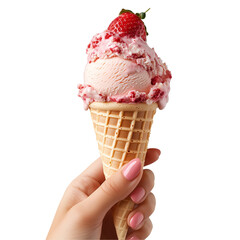 strawberry ice cream isolated on transparent background 