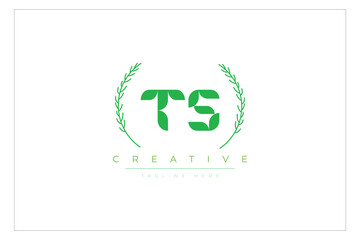 TS letters eco logo with leaf. Fresh nature and healthy leaf logo design.