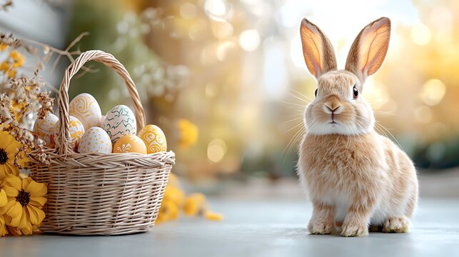 Easter day celebration with pastel tone eggs and bunny outdoor garden bliss