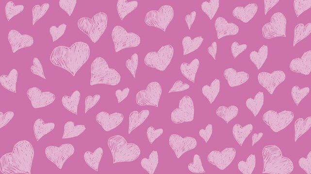 Animated pink hand drawn heart doddles. Loop motion graphic.